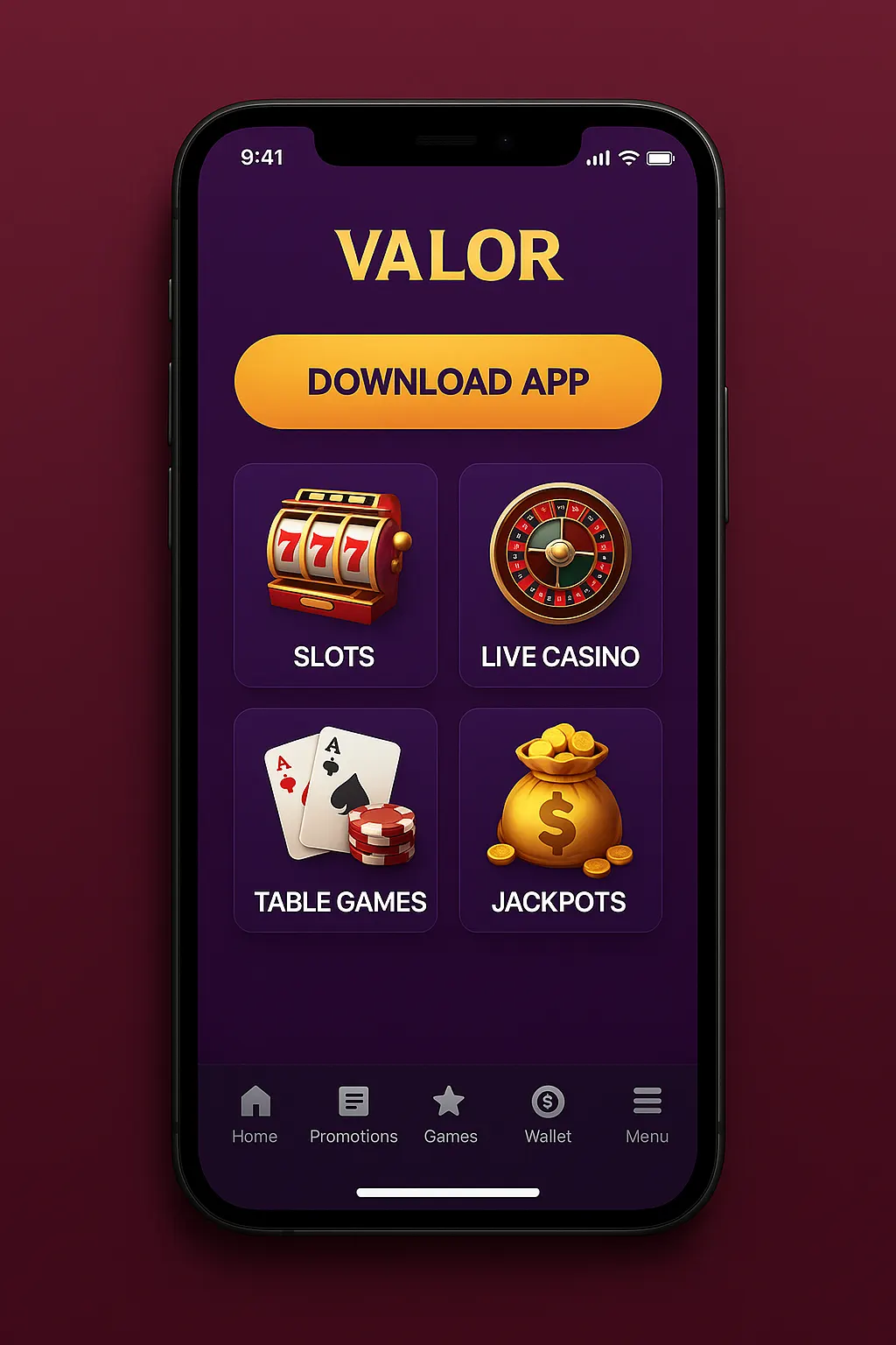 Download the Valor Casino App now and start playing your favorite games in seconds!